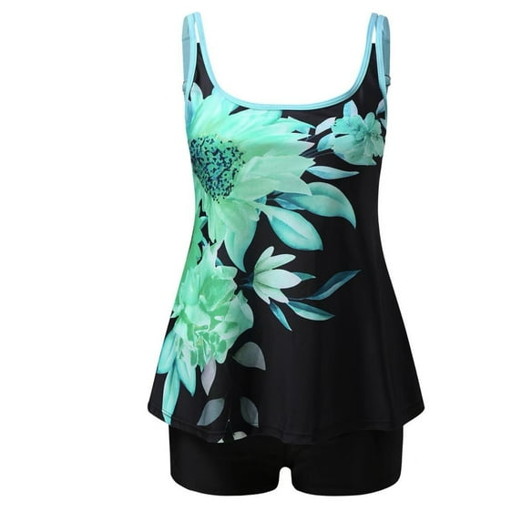 Arnsht Tankini Swimsuits for Women Two Piece Bathing Suits Tops with Boyshorts Fashion Print Halter Loose Fit Soft Breathable Swimwear Green M