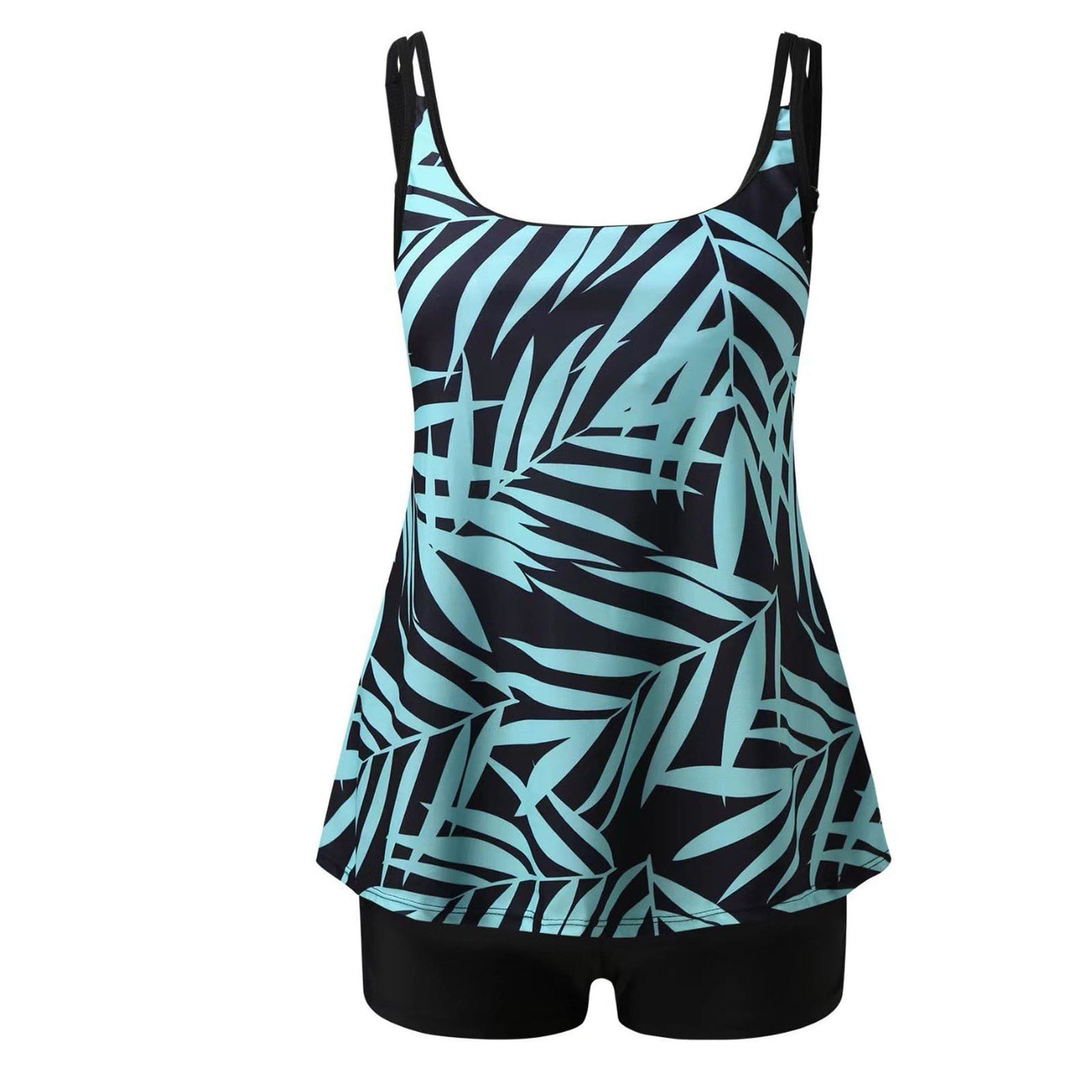 Tankini Print Leaf Tank Top Two Piece Bathing Suits with Boyshorts