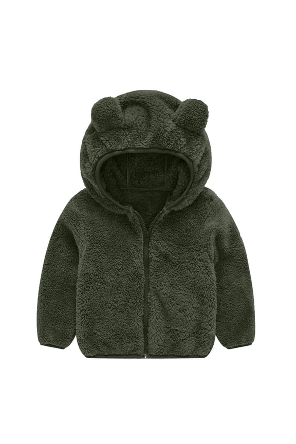 Toddler Girls Boys Winter Fleece Hoody Jacket Zip Up Teddy Coat Warm Outwear Army Green 3 Years