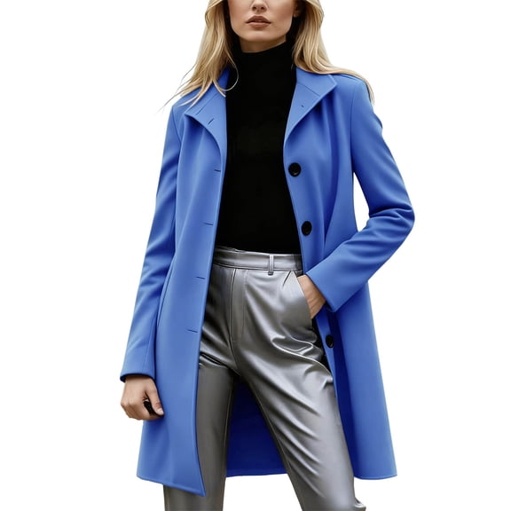 Arnsht Trench Coat for Women Single Breasted Trench Coat Oversized Coats Outerwear Blazer Jacket Button Lapel Overcoat Blue M