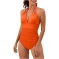 thumbnail image 1 of Arnsht Tummy Control Swimsuits for Women Slimming One Piece Bathing Suit Retro Ruched Push Up Vintage Solid Color Swimwear With Chest Pad Orange S, 1 of 6