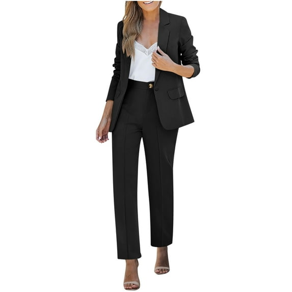Arnsht Two Piece Pant Suits for Women Dressy Blazer High Waisted Straight Leg Pants Sets Business Casual Outfits Black XL
