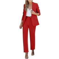 Arnsht Two Piece Pant Suits for Women Dressy Blazer High Waisted Straight Leg Pants Sets Business Casual Outfits Red XXL
