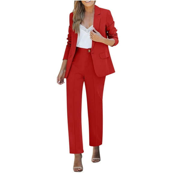Arnsht Two Piece Pant Suits for Women Dressy Blazer High Waisted Straight Leg Pants Sets Business Casual Outfits Red XXL