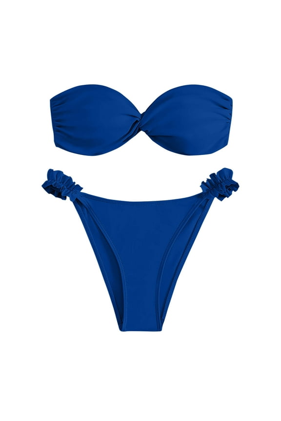 Two Piece Strapless Bikini Set Beach Swimsuits Pool Party, Bandeau Bathing Suit High Cut Leg Cheeky Trend Fashion Blue XL