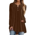 thumbnail image 1 of Arnsht Velvet Tunic Tops for Women Fashion Button Down V Neck Shirts Plus Size Pleated Casual Blouses Party Outfits Brown XXL, 1 of 5
