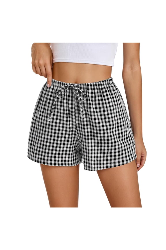 Women Boxer Shorts with Pockets Loose Fit Comfy Breathable Drawstring Short Cotton Pajama Lounge Trendy Beach Casual Black S