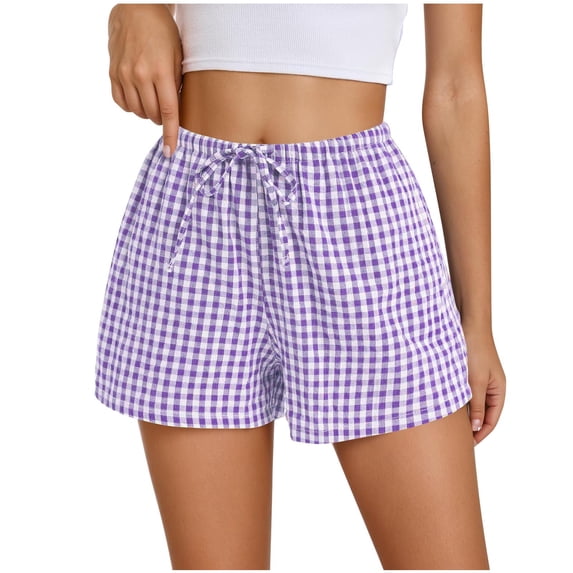 Arnsht Women Boxer Shorts with Pockets Loose Fit Comfy Breathable Drawstring Short Cotton Pajama Lounge Trendy Beach Casual Purple S