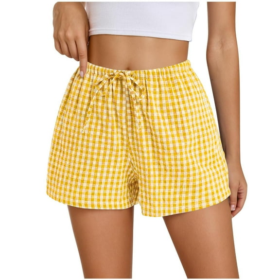 Arnsht Women Boxer Shorts with Pockets Loose Fit Comfy Breathable Drawstring Short Cotton Pajama Lounge Trendy Beach Casual Yellow L