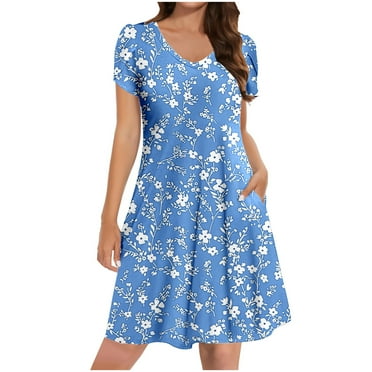 Arnsht Women Casual Summer Dresses Floral Printed Loose Fit Tshirt Beach Sundress V Neck Plus Size Swing Tunic Pockets Multicolor L