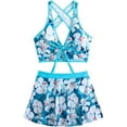 thumbnail image 1 of Arnsht Women Fashion Print Two Piece Swimsuit Tummy Control Bathing Suits Swimsuit with Skirt Front Lace Up High Waisted Bikini Sets Blue M, 1 of 4