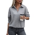 thumbnail image 1 of Arnsht Women Loose Sweatshirt Lightweight Textured Long Sleeve Pullover Tops Solid Color Button V Neck Casual Sweatshirts Gray M, 1 of 8