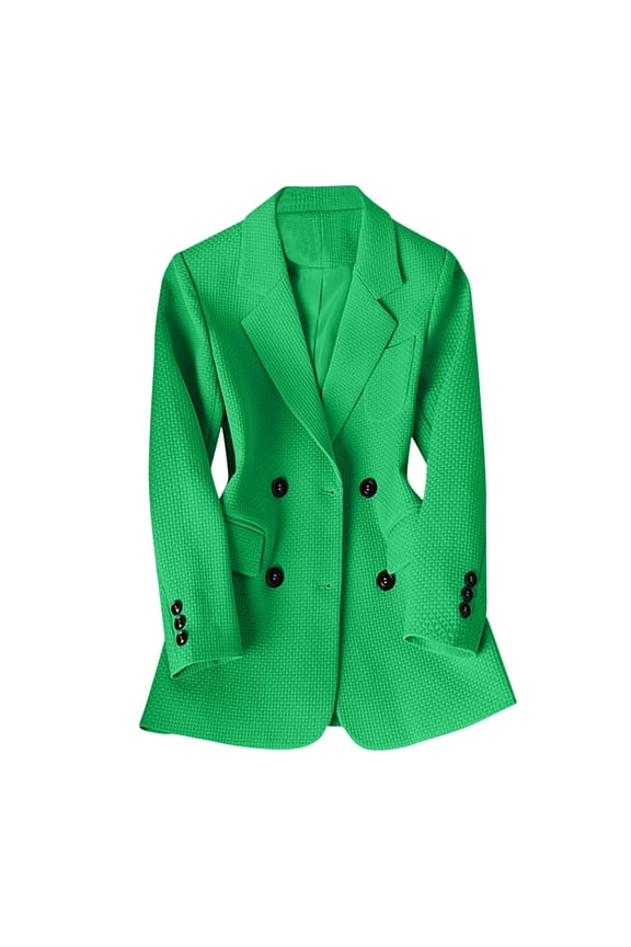 Women New Solid Color Casual Oversized Blazers Lapel Button Down Pockets Work Office Blazer Jacket Green L