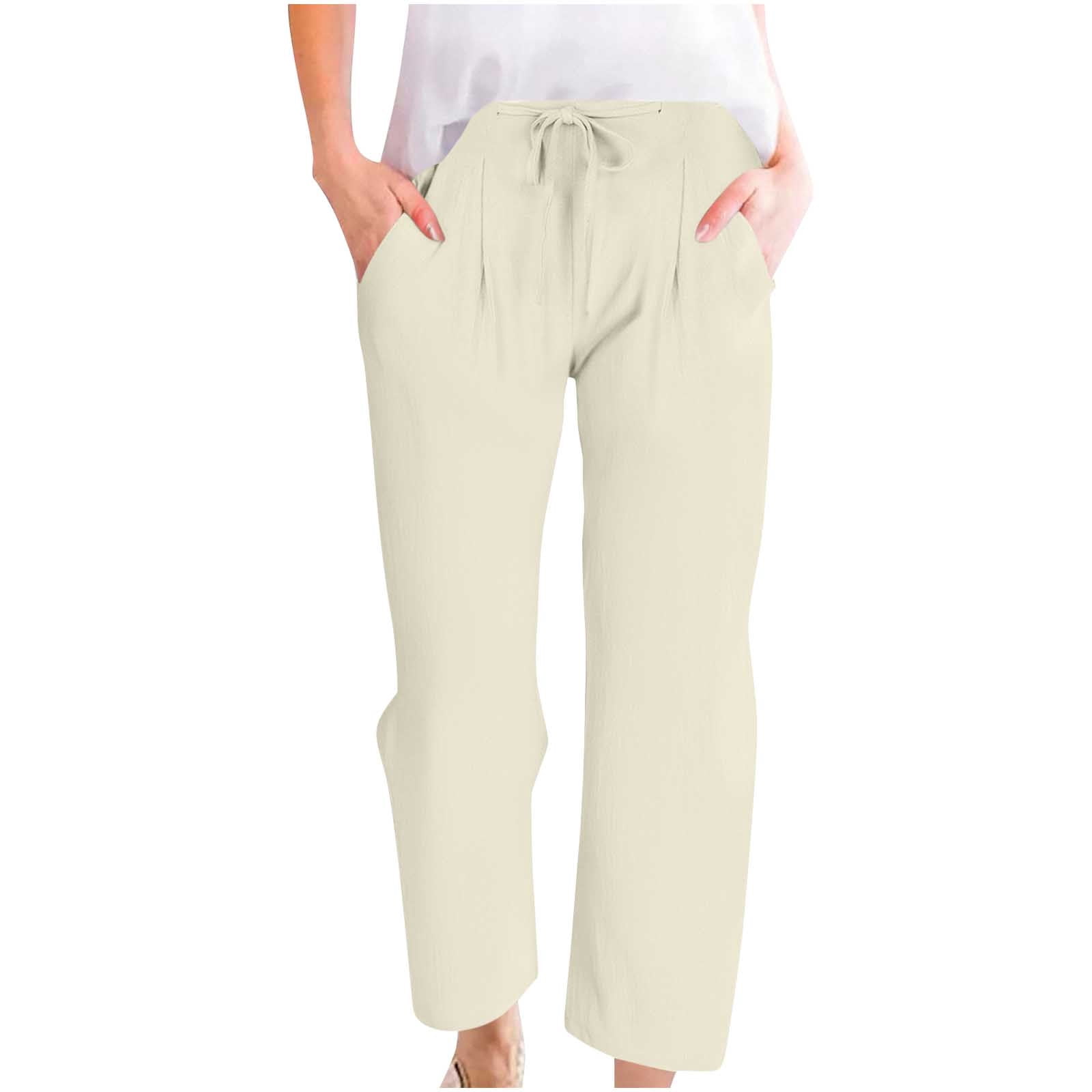 Arnsht Women Solid Color Casual Pants Drawstring Waist Wide Leg Soft ...