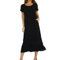 thumbnail image 1 of Arnsht Women Summer Linen T Shirt Dress Casual Short Sleeve Round Neck Maxi Dresses Loose Side Slit Long Tshirt Dress with Pockets Black L, 1 of 6