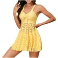thumbnail image 1 of Arnsht Women Swimsuits Tummy Control One Piece Swimdress Solid Color Comfortable Breathable Bathing Suit 2025 Trendy Lace Fold Swim Dres Yellow XL, 1 of 5