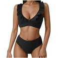 thumbnail image 1 of Arnsht Women's 2 Piece Bikini Swimsuit Two Piece Ruffle Bathing Suits High Waisted Conservative Solid Color Beach Vacation Swimsuits Black L, 1 of 4
