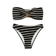 thumbnail image 1 of Arnsht Women's 2 Piece Strapless Swimsuit Striped Bandeau High Waisted Thong Bikini Set Comfortable Breathable Bathing Suit Black L, 1 of 6