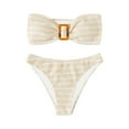 thumbnail image 1 of Arnsht Women's 2 Piece Strapless Swimsuit Striped Bandeau High Waisted Thong Bikini Set Comfortable Breathable Bathing Suit Yellow XL, 1 of 6