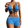 thumbnail image 1 of Arnsht Women's 2 Piece Swimsuits Halter Triangle Top with High Waisted Shorts Bathing Suits Comfortable Breathable Solid Color Bikini Sets Blue S, 1 of 8