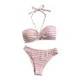 thumbnail image 1 of Arnsht Women's 2 Piece Swimsuits Striped Tie Back Halter Top Bikini Sets Soft Comfortable Breathable Beach Vacation Swimwear Pink M, 1 of 7