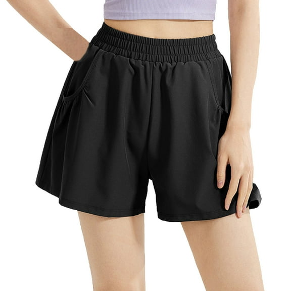 Arnsht Women's 5" Athletic Running Shorts Solid Quick Dry Lightweight Workout Gym Shorts with Zipper Pockets UPF 50+ Black L