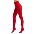 thumbnail image 1 of Arnsht Women's 80D Ultra Soft Opaque Tights, High Waist Solid Color Footed Pantyhose Tights Red S, 1 of 3