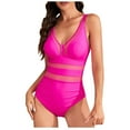 thumbnail image 1 of Arnsht Women's Backless Tummy Control Swimsuits Mesh Solid Color Soft Comfortable One Piece Bathing Suits Slimming V Neck Swimwear Hot Pink XXL, 1 of 8
