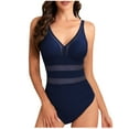 thumbnail image 1 of Arnsht Women's Backless Tummy Control Swimsuits Mesh Solid Color Soft Comfortable One Piece Bathing Suits Slimming V Neck Swimwear Navy M, 1 of 6