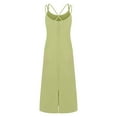 thumbnail image 1 of Arnsht Women's Basic Satin Silky Full Slip Midi Loose Dress Fashion Solid Color V-Neck Cami Adjustable Strap Wear Nightgown Dresses Green S, 1 of 9