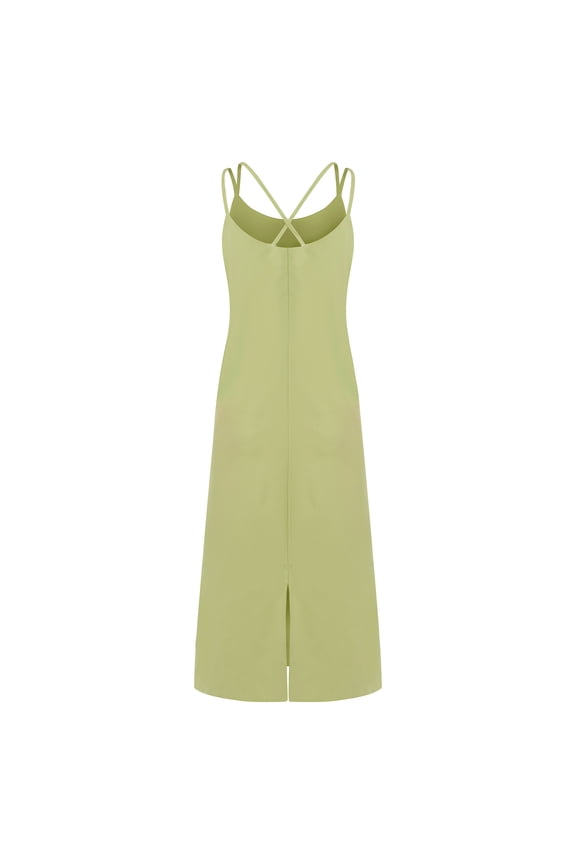 Women's Basic Satin Silky Full Slip Midi Loose Dress Fashion Solid Color V-Neck Cami Adjustable Strap Wear Nightgown Dresses Green XXL