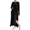 thumbnail image 1 of Arnsht Women's Casual Ribbed Knit Outfit 2 Piece Bodycon Tank Dress and Long Sleeve Long Cardigan Spring Fall Clothes Black S, 1 of 9