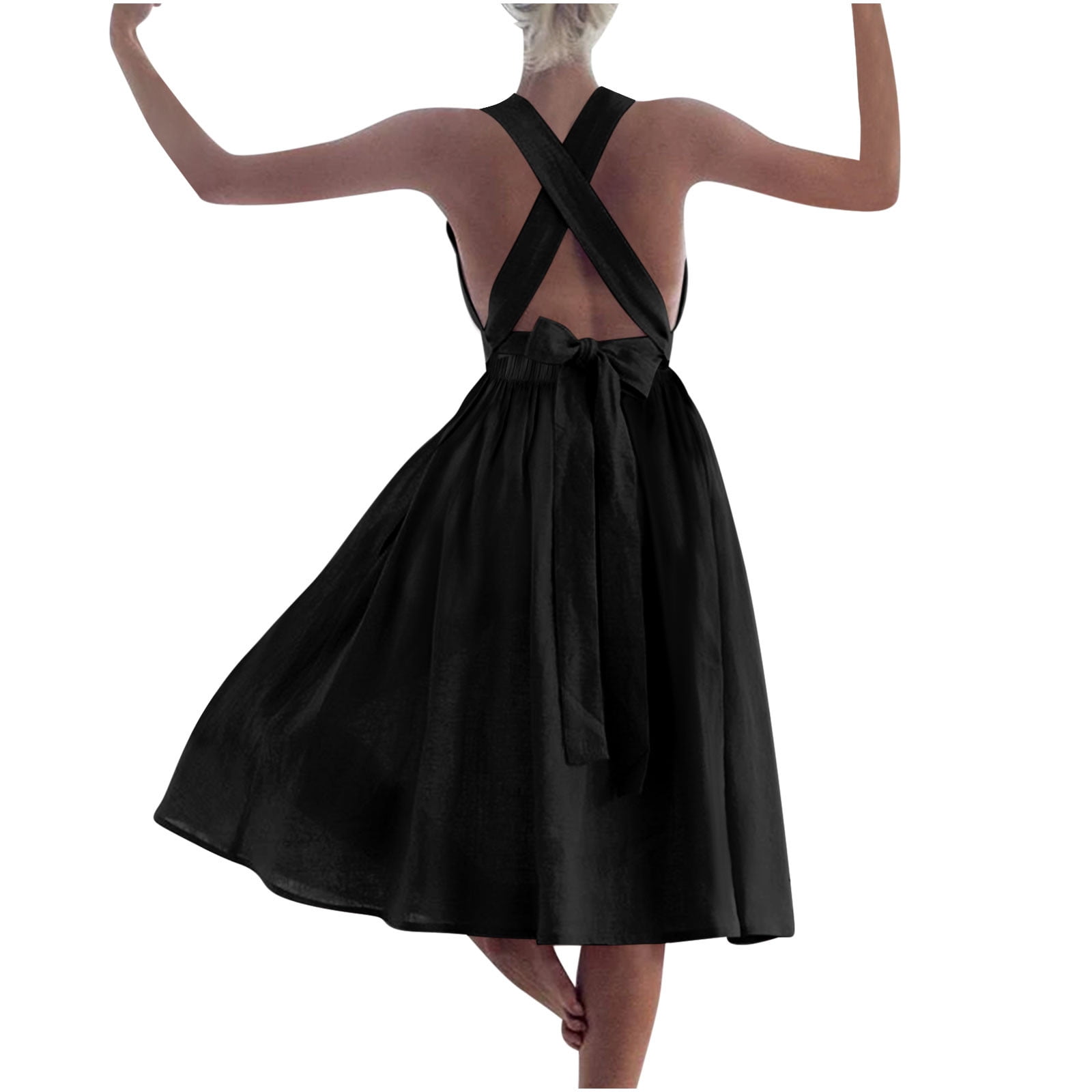 Arnsht Women's Cotton Linen Dresses Tie Back Square Neck Ruffle Strap Sleeveless A Line Flare Flowy Summer Short Dress Black XL - Walmart.com Arnsht Women's Cotton Linen Dresses Tie Back Square Neck Ruffle Strap Sleeveless A Line Flare Flowy Summer Short Dress Black XL - Walmart.com