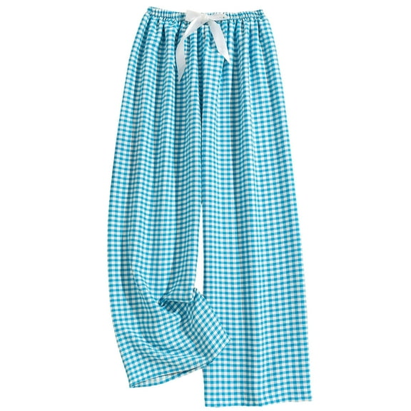 Arnsht Women's Cotton Pajama Bottoms Lightweight Sleep and Lounge Pants Plaid Sleepwear Long Pj Pants With Pocket Blue Free Size