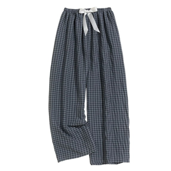 Arnsht Women's Cotton Pajama Bottoms Lightweight Sleep and Lounge Pants Plaid Sleepwear Long Pj Pants With Pocket Gray Free Size