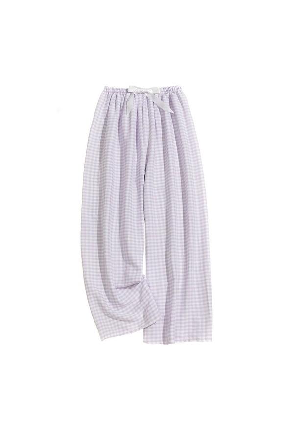 Women's Cotton Pajama Bottoms Lightweight Sleep and Lounge Pants Plaid Sleepwear Long Pj Pants With Pocket Purple Free Size