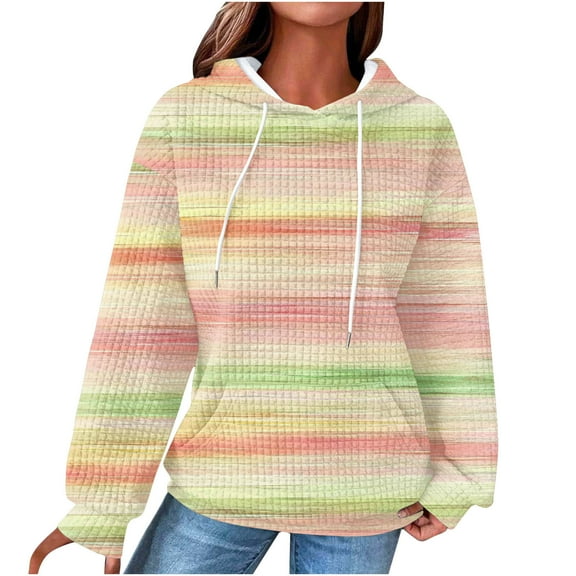 Arnsht Women's Cute Fashion Rainbow Print Long Sleeve Casual Loose Hooded Sweatshirt Top Pocket Drawstring Hoodie Yellow S