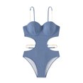 thumbnail image 1 of Arnsht Women's Cutout Metal Chain Strap Bikini Set Ribbed one Piece Swimsuit Soft Comfortable Breathable Vacation Bathing Suit Dark Blue M, 1 of 3