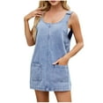 thumbnail image 1 of Arnsht Women's Denim Round Neck Sleeveless Overall Dress Casual Mini Pinafore Dress Short Jumper Jeans Dress with Pocket Blue S, 1 of 9