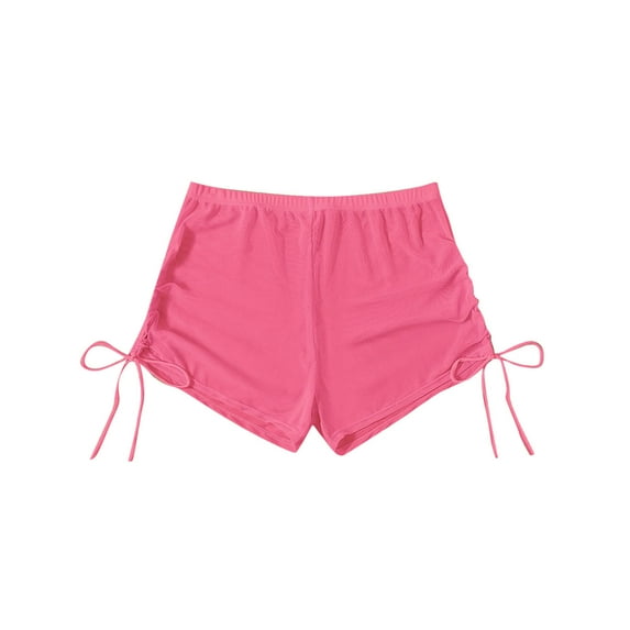 Arnsht Women's Drawstring Side Mesh Sheer Summer Solid Color Four Corner Beach Shorts Cover Up Shorts Bikini Bottoms Pink XS