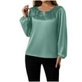 thumbnail image 1 of Arnsht Women's Dressy Business Casual Blouses Keyhole Satin Silk Long Sleeve Tops Fall Outfits V Neck Pleated Work Shirts Green L, 1 of 4
