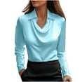 thumbnail image 1 of Arnsht Women's Elegant Satin Silk Blouse Cowl Neck Ruched Front Draped Long Sleeve Work Office Shirt Top Blue XL, 1 of 7