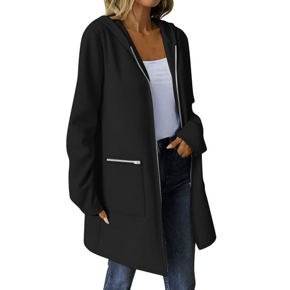 Arnsht Women's Fall Coats Fashion Long Sleeved Hooded Jacket Slim Long Trench Coat With Belt Warm Winter Overcoat Black M
