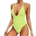 thumbnail image 1 of Arnsht Women's Fashion Low Cut Swimsuit One Piece Tummy Control Soft Comfortable Bathing Suits Drawstring Crisscross Back Swimwear for Beach Yellow S, 1 of 4
