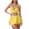 thumbnail image 1 of Arnsht Women's Fashion Polka Dot Conservative Adjustable Halter Swimsuit Swim Shorts Skirt 2-Piece Backless Bikinis Sets Yellow XL, 1 of 5