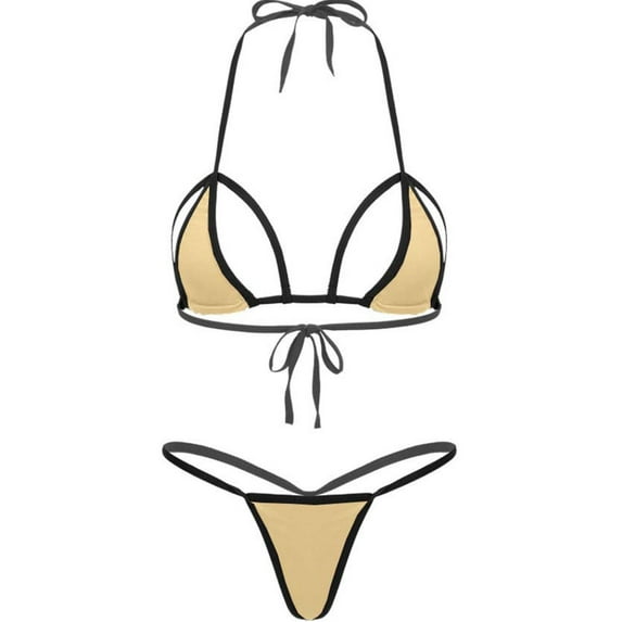 Arnsht Women's Fashion See-Through Mesh Sheer Solid Color Micro Bikini Set Mini Swimsuit Summer Beach Vacation Sunbath Swimming Beige Free Size