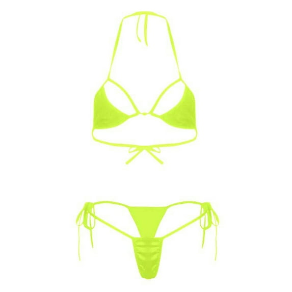Arnsht Women's Fashion See-Through Mesh Sheer Solid Color Micro Bikini Set Mini Swimsuit Summer Beach Vacation Sunbath Swimming Green Free Size
