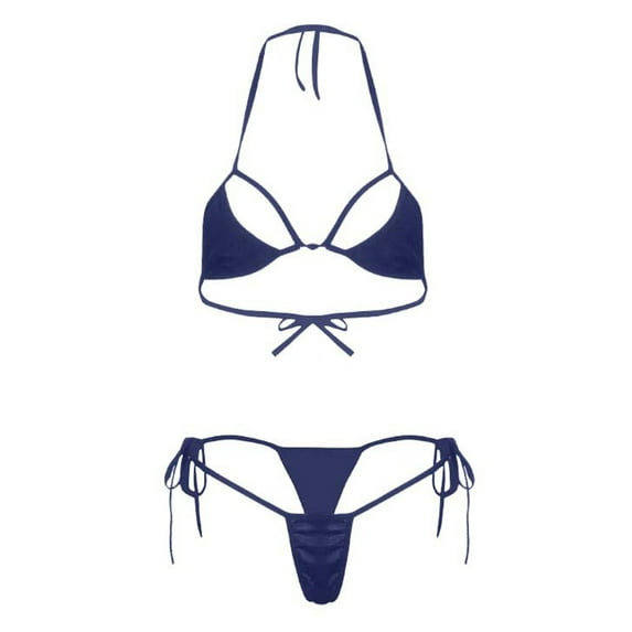 Arnsht Women's Fashion See-Through Mesh Sheer Solid Color Micro Bikini Set Mini Swimsuit Summer Beach Vacation Sunbath Swimming Navy Free Size