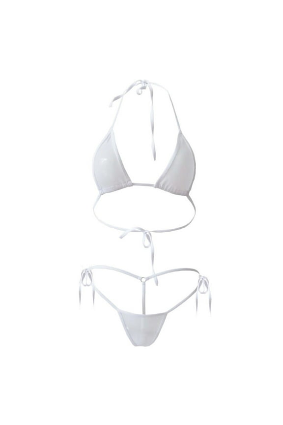 Women's Fashion See-Through Mesh Sheer Solid Color Micro Bikini Set Mini Swimsuit Summer Beach Vacation Sunbath Swimming White Free Size