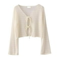thumbnail image 1 of Arnsht Women's Fashion Solid Color Versatile Tie Front Long Sleeve Rib Knit Shrug Sweaters Cardigan Crop Top Beige Free Size, 1 of 3